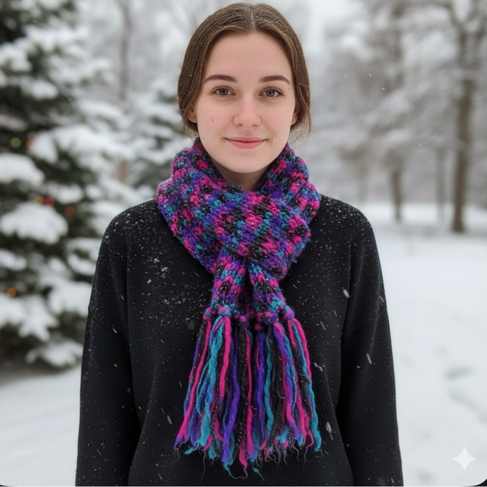 Aéropostale Chunky Knit Scarf Fringe Vibrant Multicolor Dopamine Kidcore Y2K